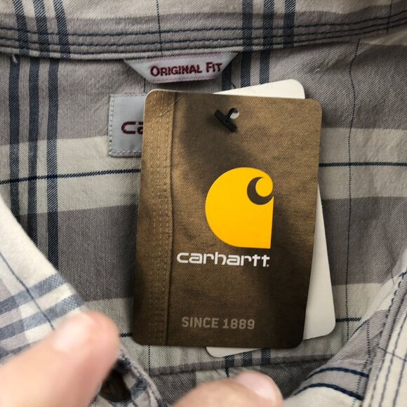 NWT Carhartt Mens Work Shirt XL Plaid Short Sleeve Button-Up Outdoors Gray - Picture 7 of 16